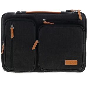 Mosiso, Black Laptop Bag with Tan Accents, with pockets and shoulder strap